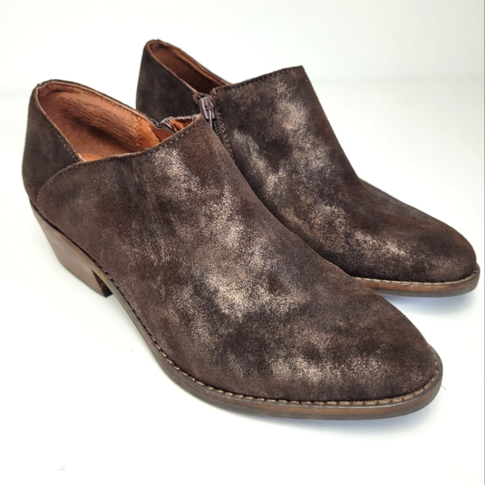 LUCKY BRAND FERRYN LEATHER BROWN METALLIC ANKLE SHOOTIES BOOTS 6M WESTERN